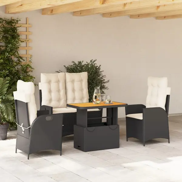 Gossi set mobilier de gradina cu perne, 4 piese, negru, poliratan