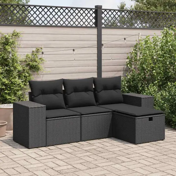 Gossi set mobilier de gradina cu perne, 4 piese, negru, poliratan