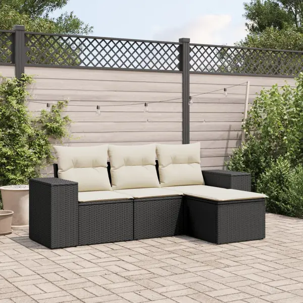 Gossi set mobilier de gradina cu perne, 4 piese, negru, poliratan