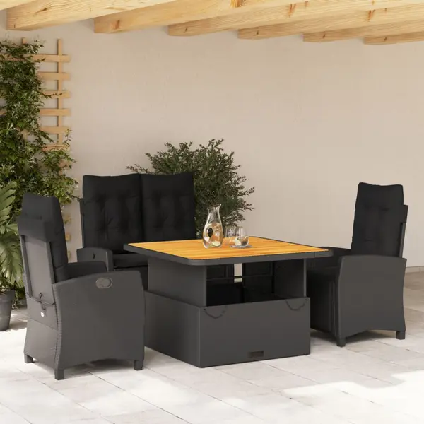 Gossi set mobilier de gradina cu perne, 4 piese, negru, poliratan