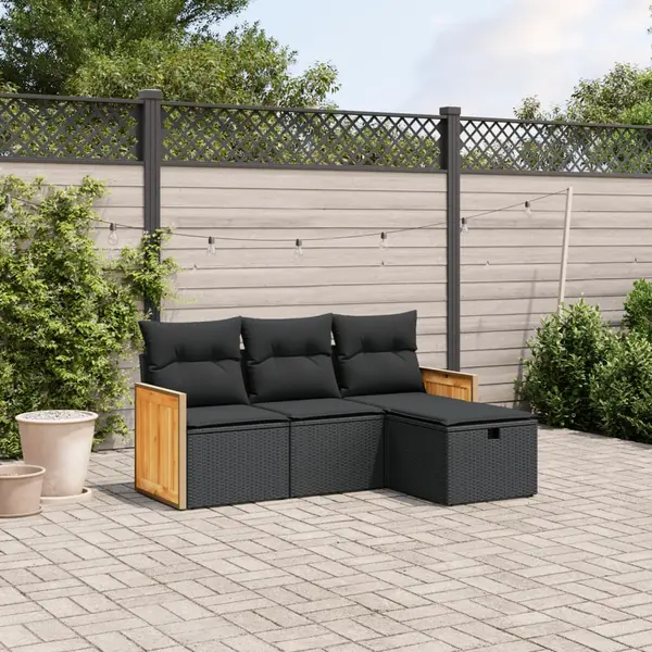 Gossi set mobilier de gradina cu perne, 4 piese, negru, poliratan