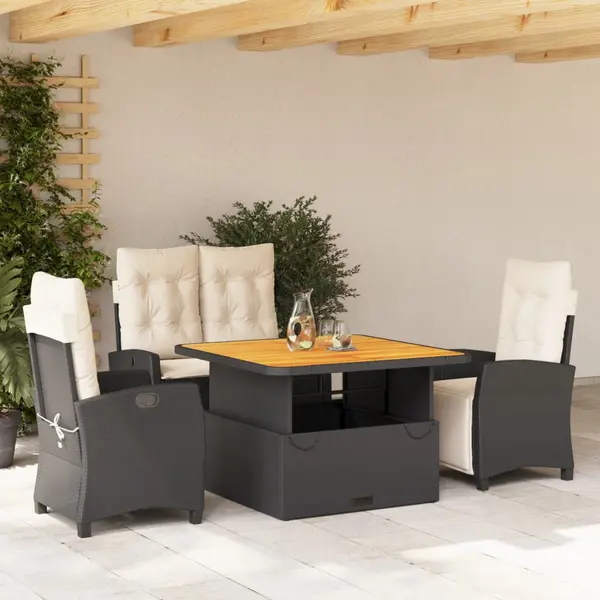 Gossi set mobilier de gradina cu perne, 4 piese, negru, poliratan