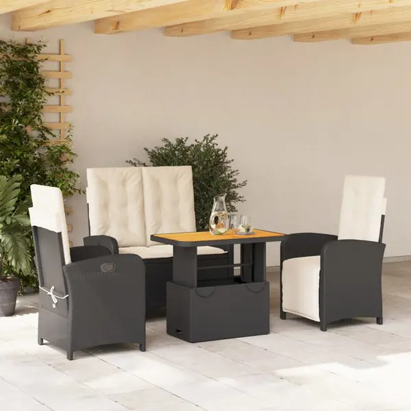 Gossi set mobilier de gradina cu perne, 4 piese, negru, poliratan