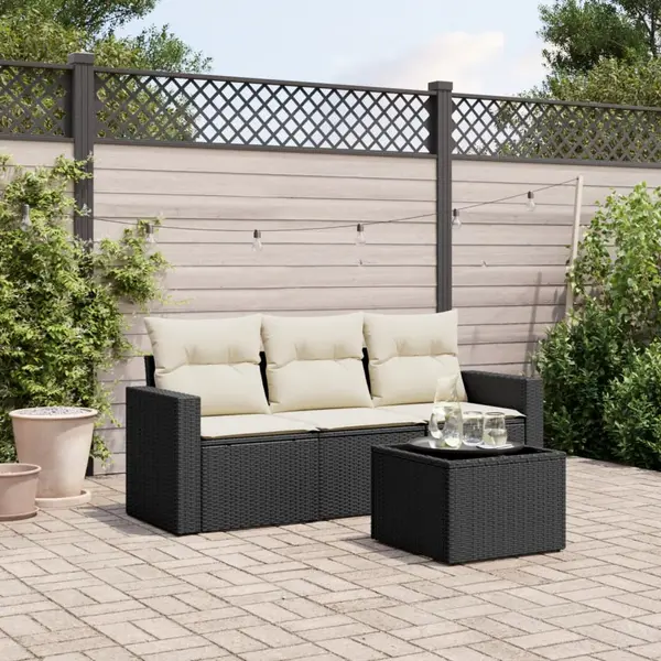 Gossi set mobilier de gradina cu perne, 4 piese, negru, poliratan