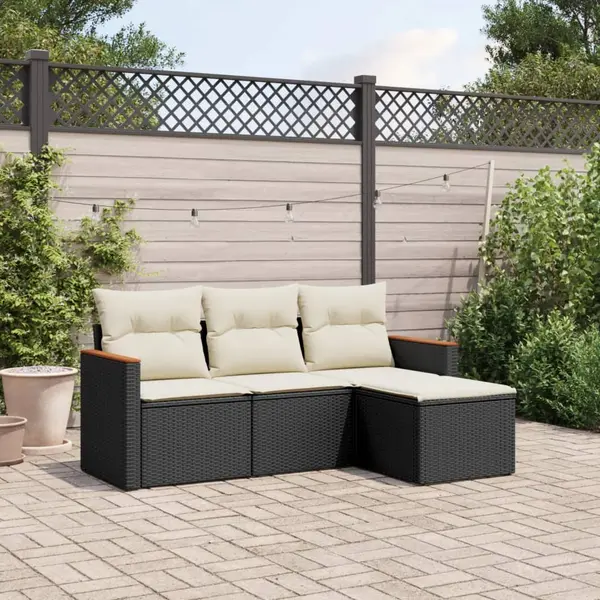 Gossi set mobilier de gradina cu perne, 4 piese, negru, poliratan