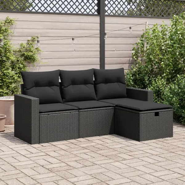 Gossi set mobilier de gradina cu perne, 4 piese, negru, poliratan