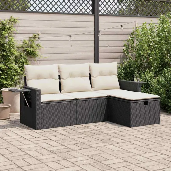 Gossi set mobilier de gradina cu perne, 4 piese, negru, poliratan