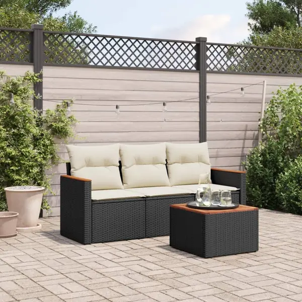 Gossi set mobilier de gradina cu perne, 4 piese, negru, poliratan