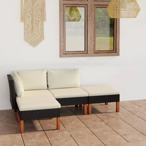 Gossi set mobilier de gradina cu perne, 4 piese, negru, poliratan