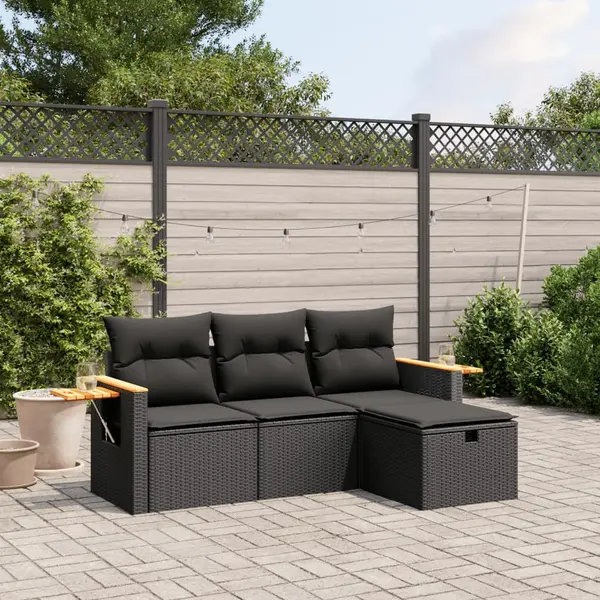 Gossi set mobilier de gradina cu perne, 4 piese, negru, poliratan