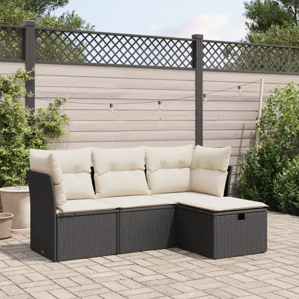 Gossi set mobilier de gradina cu perne, 4 piese, negru, poliratan