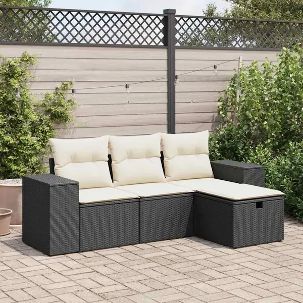 Gossi set mobilier de gradina cu perne, 4 piese, negru, poliratan