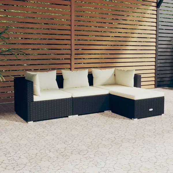 Gossi set mobilier de gradina cu perne, 4 piese, negru, poliratan