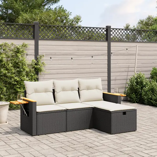 Gossi set mobilier de gradina cu perne, 4 piese, negru, poliratan
