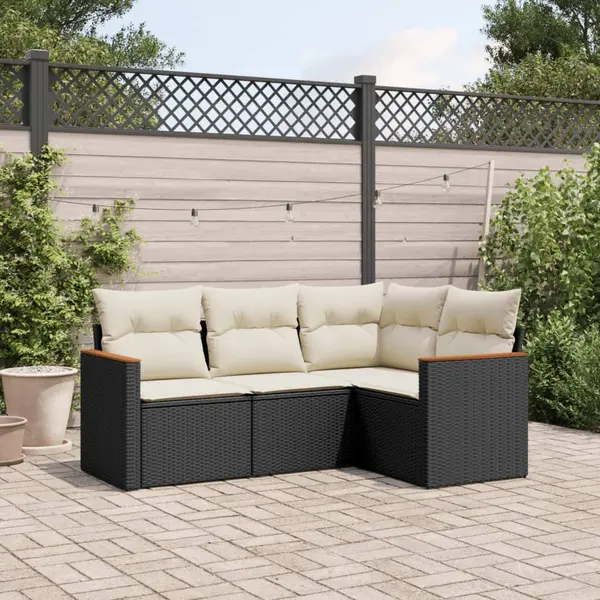 Gossi set mobilier de gradina cu perne, 4 piese, negru, poliratan