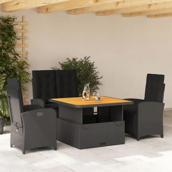 Gossi set mobilier de gradina cu perne, 4 piese, negru, poliratan