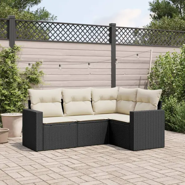 Gossi set mobilier de gradina cu perne, 4 piese, negru, poliratan