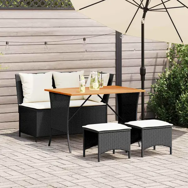 Gossi set mobilier de gradina cu perne, 4 piese, negru, poliratan