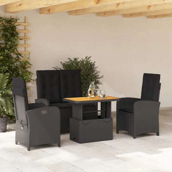 Gossi set mobilier de gradina cu perne, 4 piese, negru, poliratan