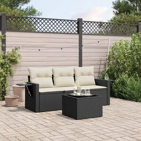 Gossi set mobilier de gradina cu perne, 4 piese, negru, poliratan