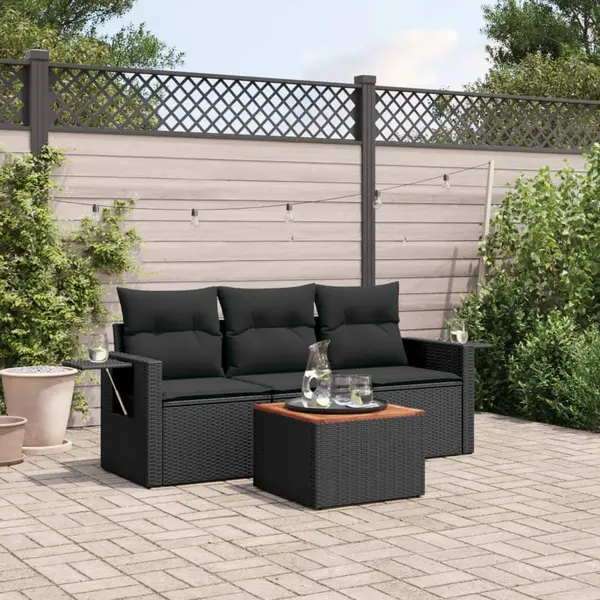 Gossi set mobilier de gradina cu perne, 4 piese, negru, poliratan