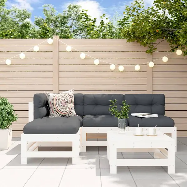 Gossi set mobilier de gradina cu perne, 5 piese, alb, lemn masiv