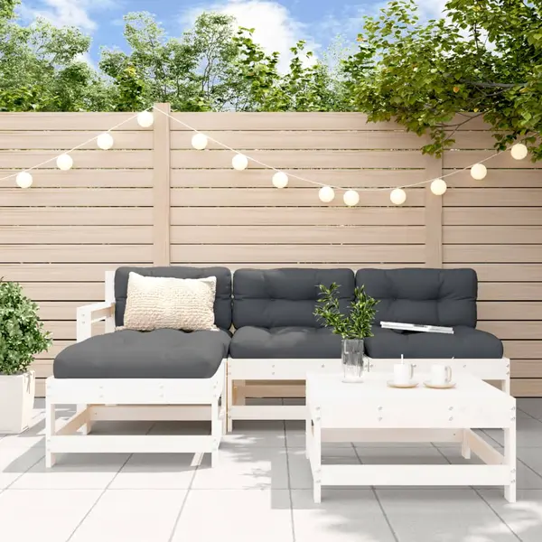Gossi set mobilier de gradina cu perne, 5 piese, alb, lemn masiv