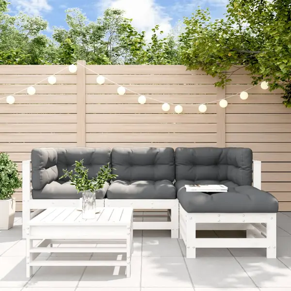 Gossi set mobilier de gradina cu perne, 5 piese, alb, lemn masiv