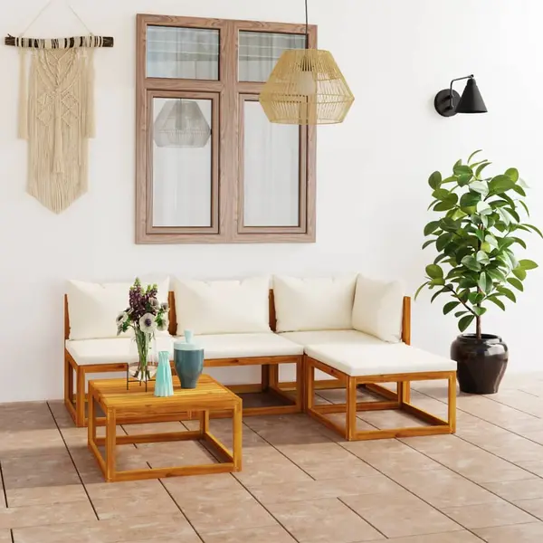 Gossi set mobilier de gradina cu perne 5 piese crem lemn masiv acacia