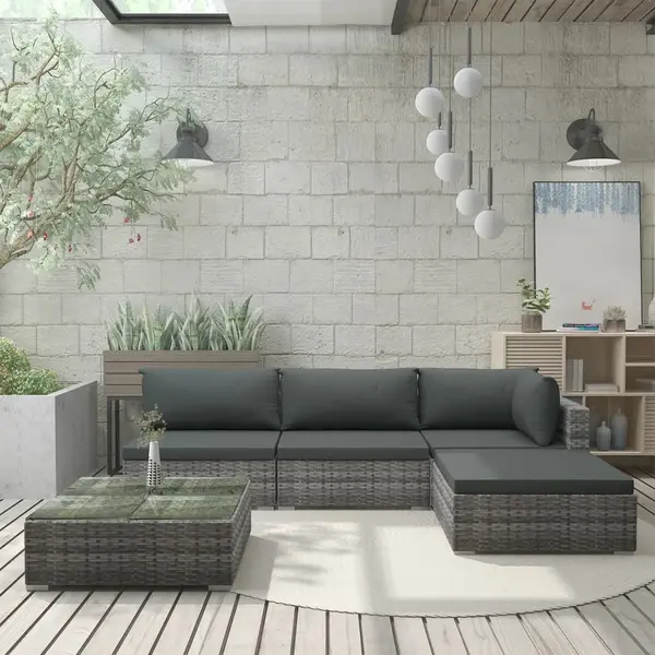 Gossi set mobilier de gradina cu perne, 5 piese, gri, poliratan
