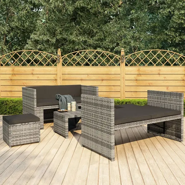Gossi set mobilier de gradina cu perne, 5 piese, gri, poliratan