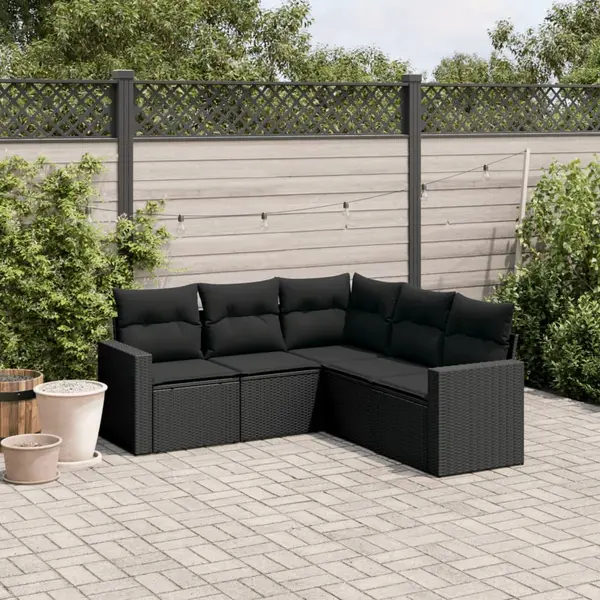 Gossi set mobilier de gradina cu perne, 5 piese, negru, poliratan