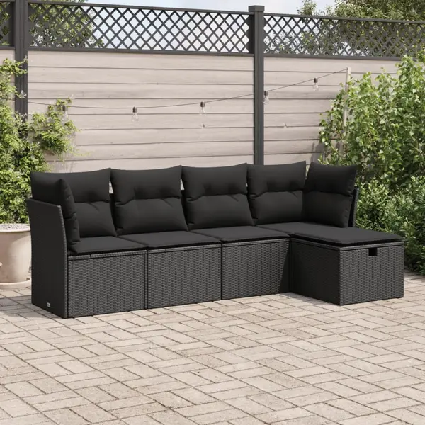 Gossi set mobilier de gradina cu perne, 5 piese, negru, poliratan