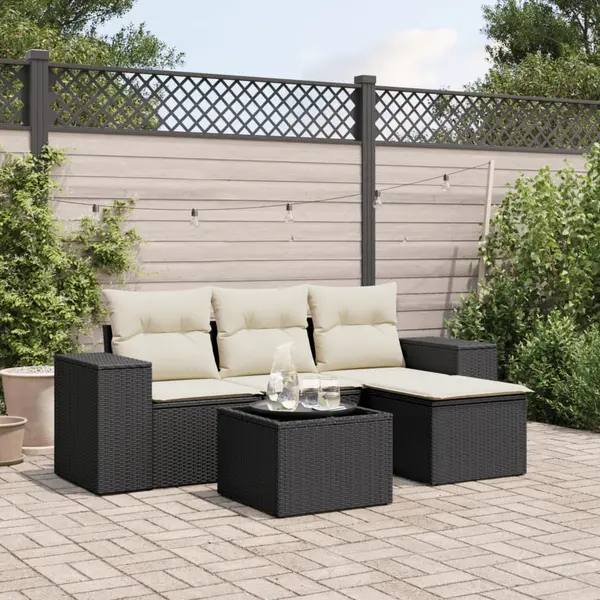 Gossi set mobilier de gradina cu perne, 5 piese, negru, poliratan