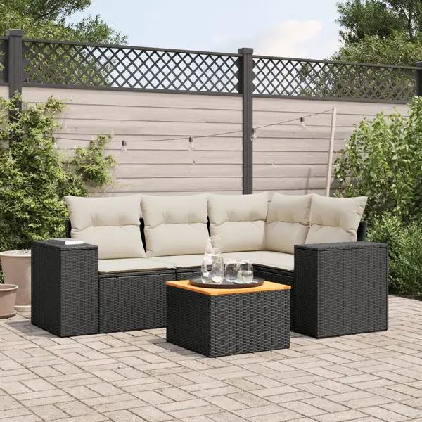 Gossi set mobilier de gradina cu perne, 5 piese, negru, poliratan