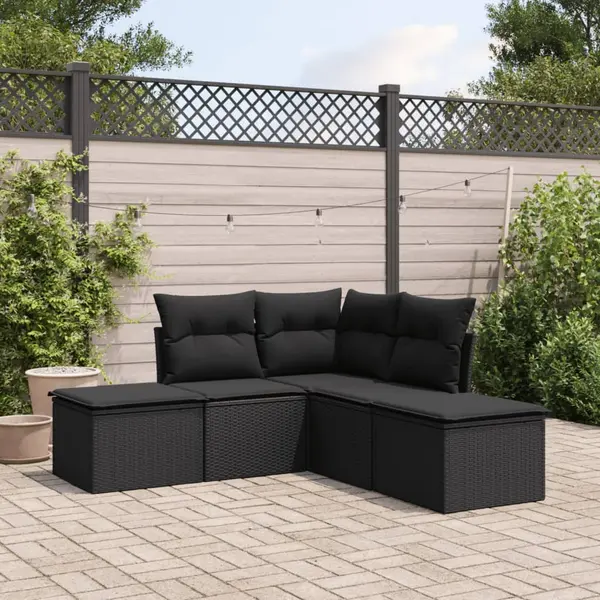 Gossi set mobilier de gradina cu perne, 5 piese, negru, poliratan