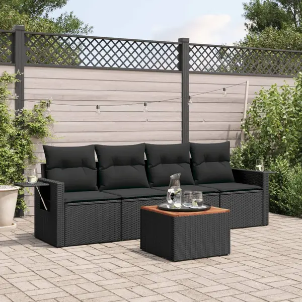 Gossi set mobilier de gradina cu perne, 5 piese, negru, poliratan
