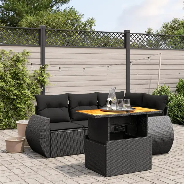 Gossi set mobilier de gradina cu perne, 5 piese, negru, poliratan