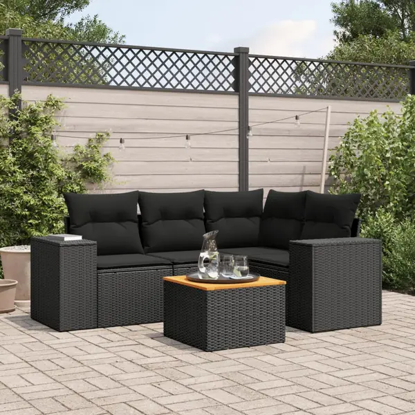 Gossi set mobilier de gradina cu perne, 5 piese, negru, poliratan