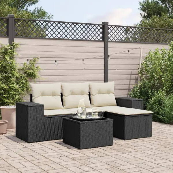 Gossi set mobilier de gradina cu perne, 5 piese, negru, poliratan
