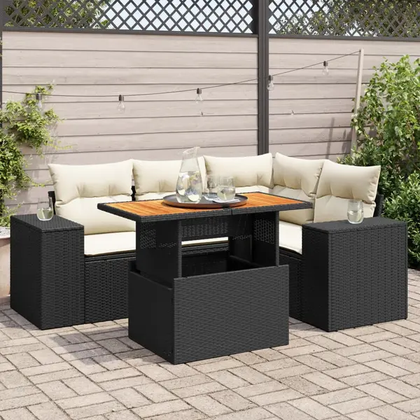 Gossi set mobilier de gradina cu perne, 5 piese, negru, poliratan