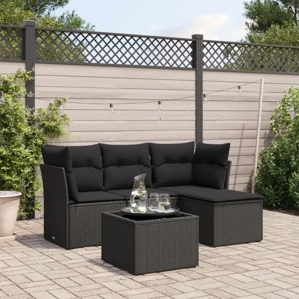 Gossi set mobilier de gradina cu perne, 5 piese, negru, poliratan