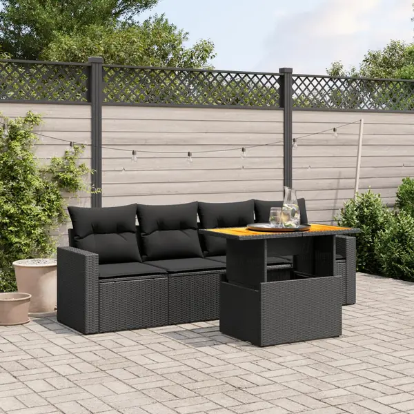Gossi set mobilier de gradina cu perne, 5 piese, negru, poliratan
