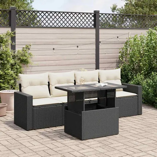 Gossi set mobilier de gradina cu perne, 5 piese, negru, poliratan