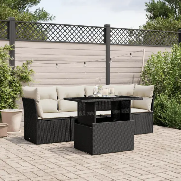 Gossi set mobilier de gradina cu perne, 5 piese, negru, poliratan