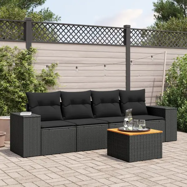 Gossi set mobilier de gradina cu perne, 5 piese, negru, poliratan