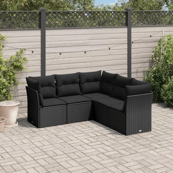 Gossi set mobilier de gradina cu perne, 5 piese, negru, poliratan