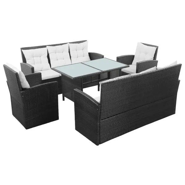 Gossi set mobilier de gradina cu perne, 5 piese, negru, poliratan