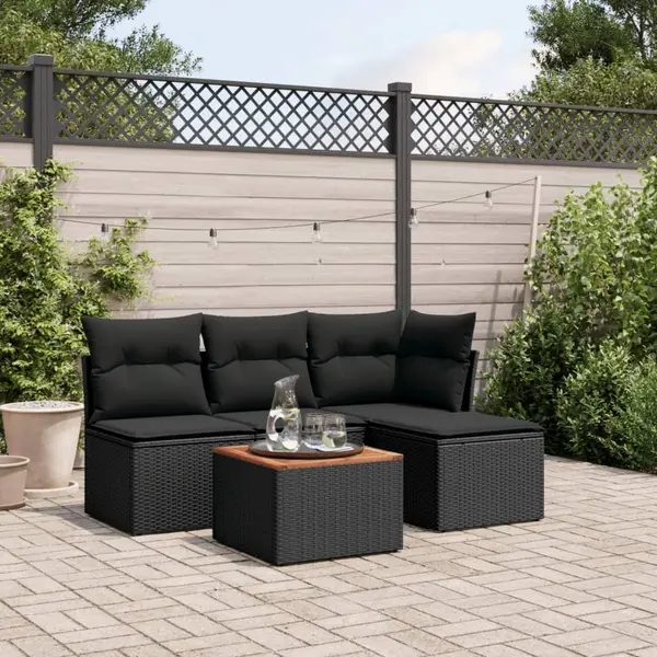 Gossi set mobilier de gradina cu perne, 5 piese, negru, poliratan
