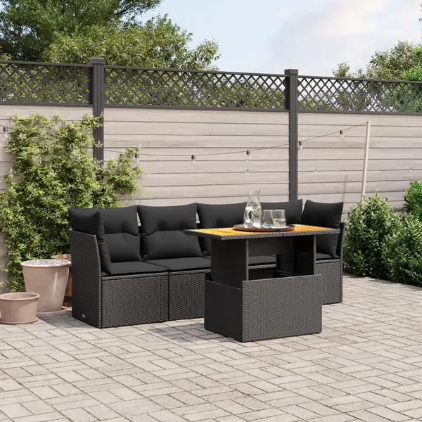 Gossi set mobilier de gradina cu perne, 5 piese, negru, poliratan